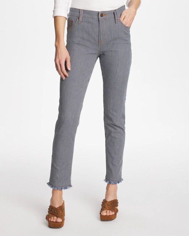 Pinnacle Stripe Girlfriend Ankle Jeans - image 1